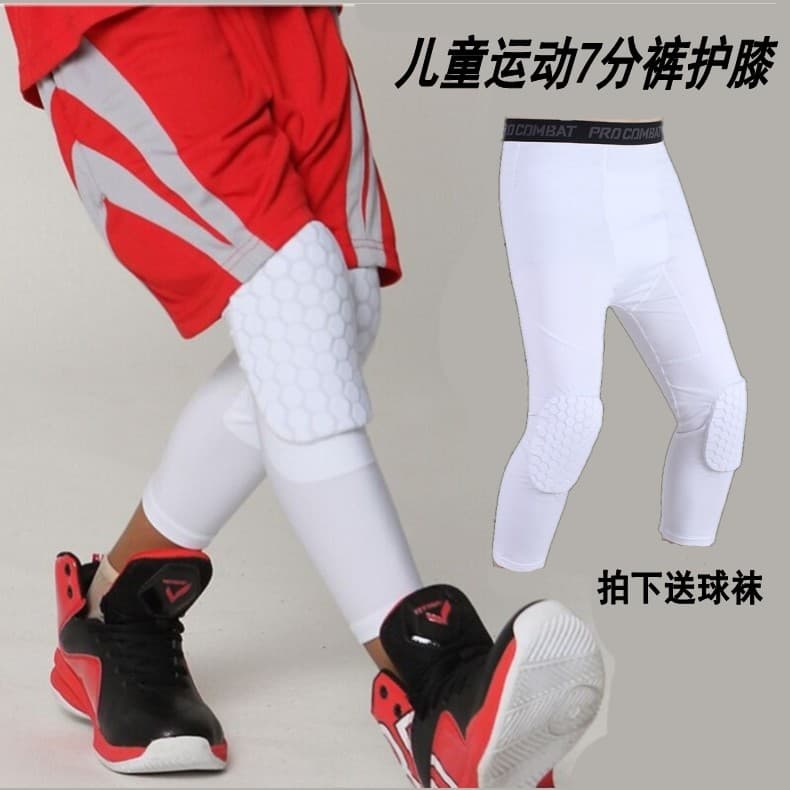 Crianças basquete recortado leggings joelheiras equipamentos masculino favo de mel Anti-colisão cinto leggings meia-calç