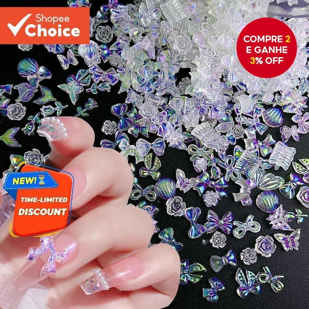 50 Pçs 3D Mix Prego Strass Bowknot Urso Concha Design Encantos De Unhas Acessórios Para Mulheres Acrílico Manicure DIY A
