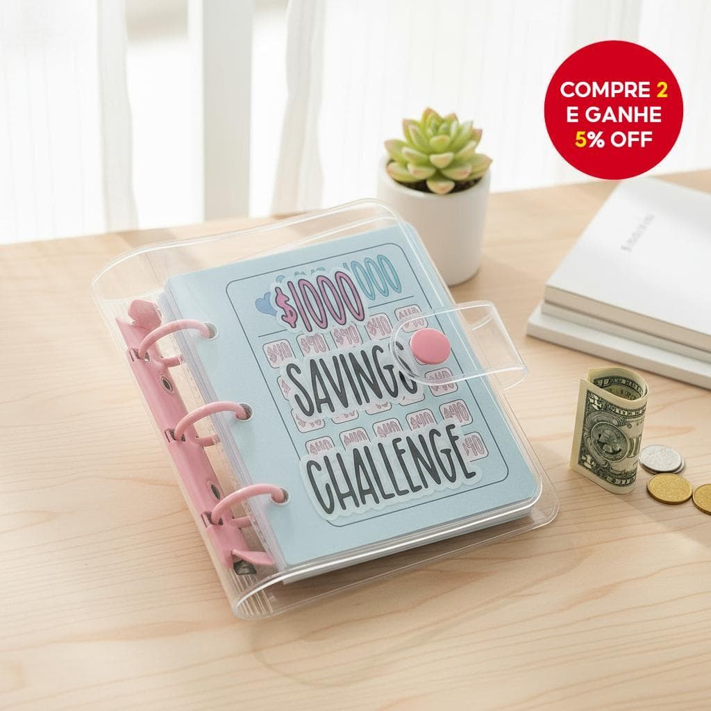 Kit de Desafio de Poupança de 365 Dias: Fichário de PVC à Prova d'Água, Adesivos para Poupança, Clips, Envelopes &