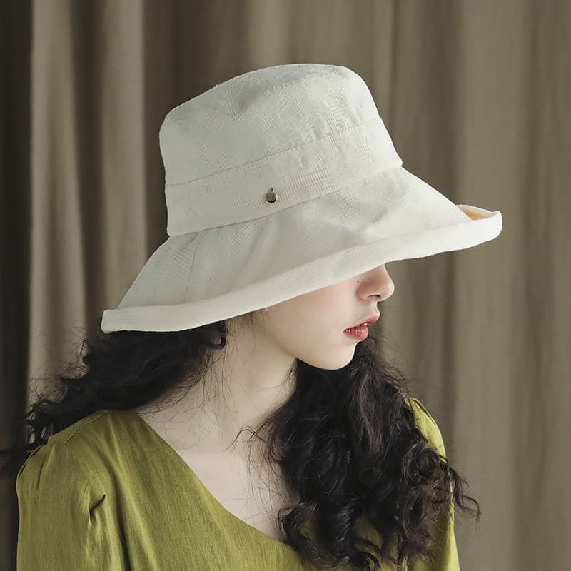 Chapéu de sol de aba grande feminino verão macio dobrável balde chapéu renda padrão pano chapéu lazer férias chapéu de s