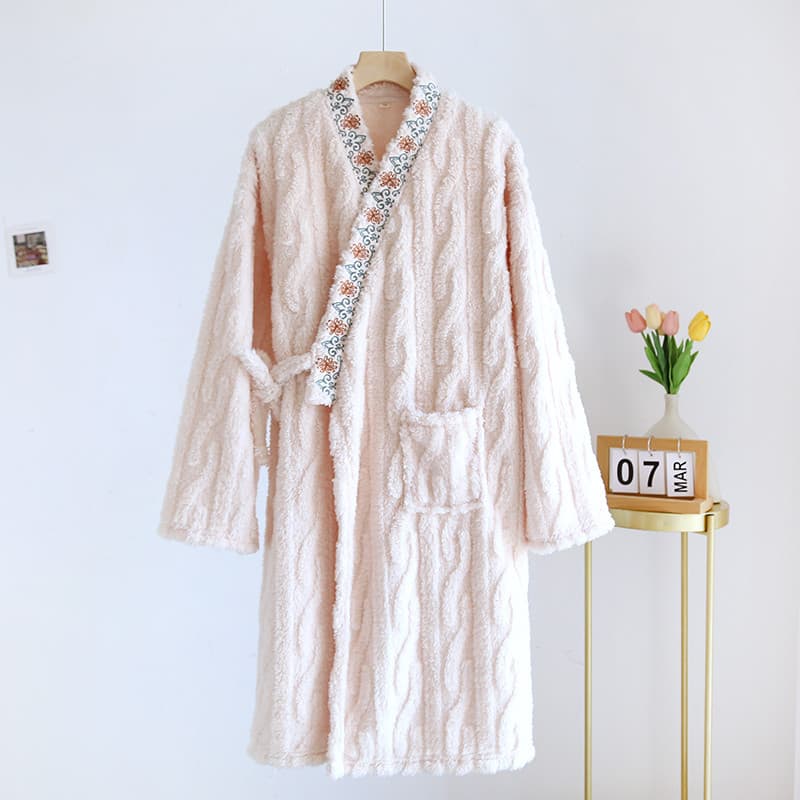 Coral velo pijamas feminino outono inverno camisola longa flanela roupão mais velo grosso estilo chinês Hanfu banho Wear