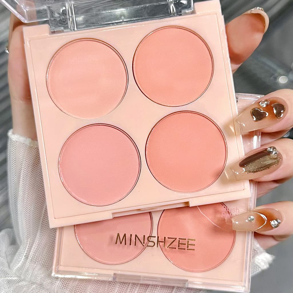 MINSHZEE MINSHZEE Paleta de blush de quatro cores, clareamento, renderização de cores naturais, paleta de contorno, blus