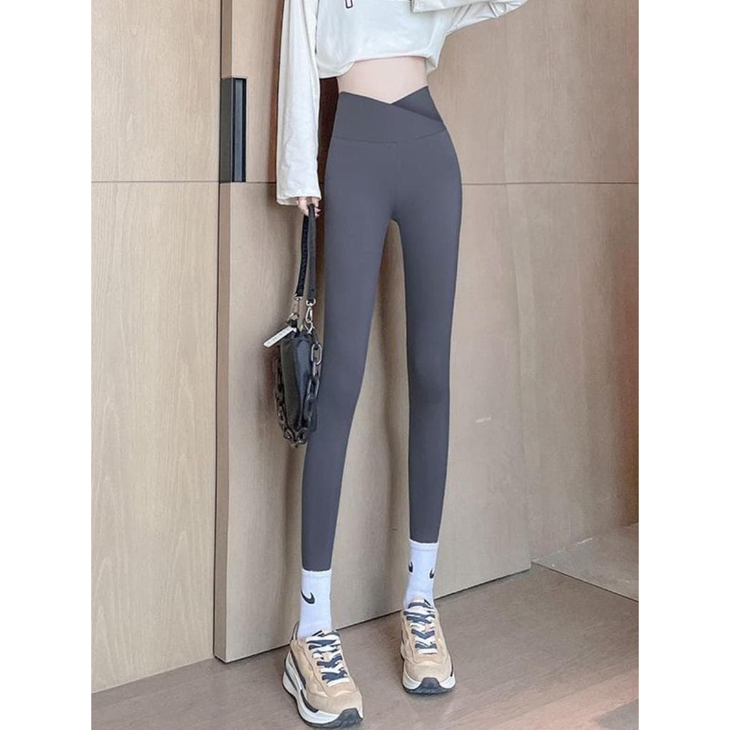 Calças de tubarão de cintura cruzada femininas outono estilo fino moda All-Match exterior Wear cintura alta cobrindo car