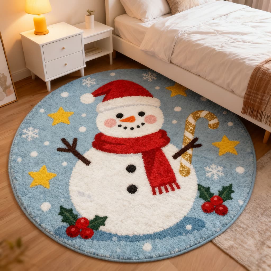 Natal redondo tapete sala de estar bonito decoração quarto cobertor de cabeceira boneco de neve casa antiderrapante piso