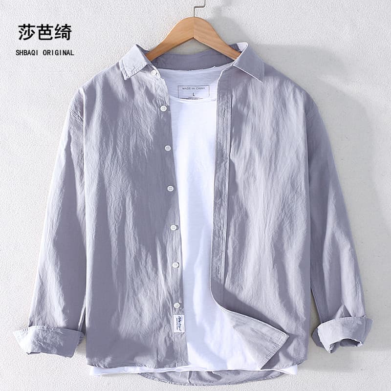 Sabaqi primavera verão japonês Casual camisa de manga comprida masculina Retro juventude All-Match solto masculino puro