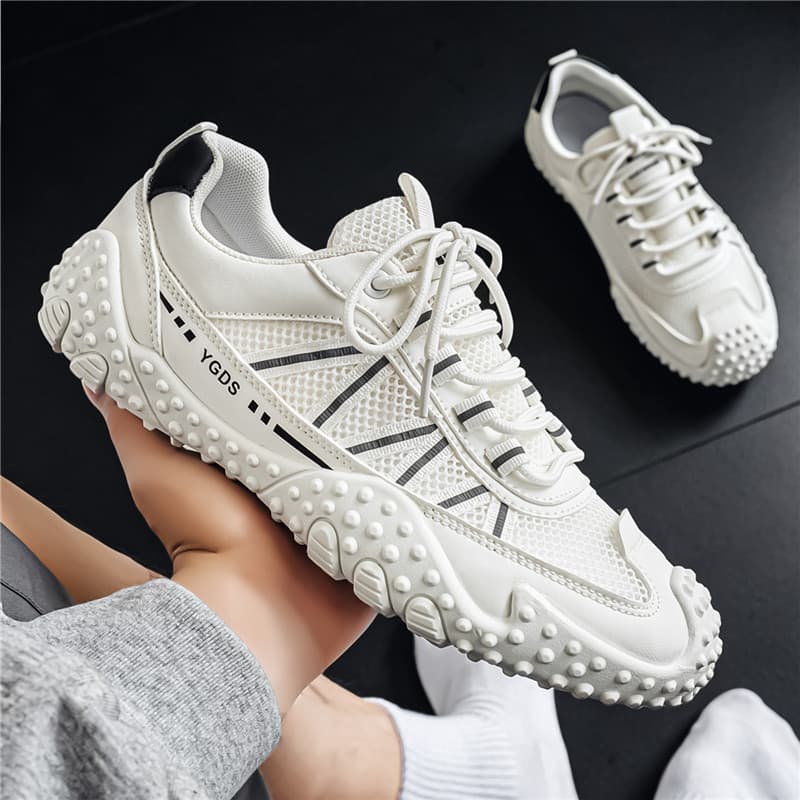 Verão respirável malha pneu sapatos masculinos de sola grossa aumentado Durian sapatos nicho na moda lazer ao ar livre e