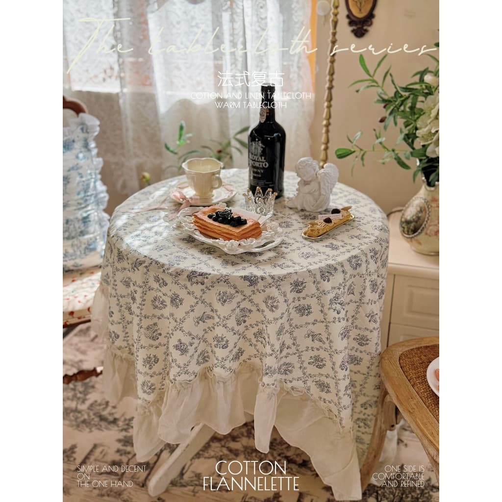 Francês clássico azul impresso toalha de mesa redonda americano Retro Anti-poeira toalha de mesa de café capa decorativa