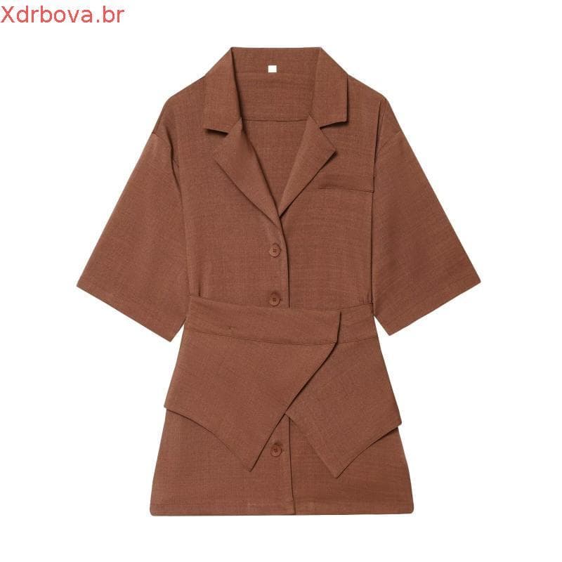 Vestido Feminino Elegante e Ajustado, Cor Sólida, Gola Reversível, Manga Curta, Vestido Mini de Botões, Vestido para Fes