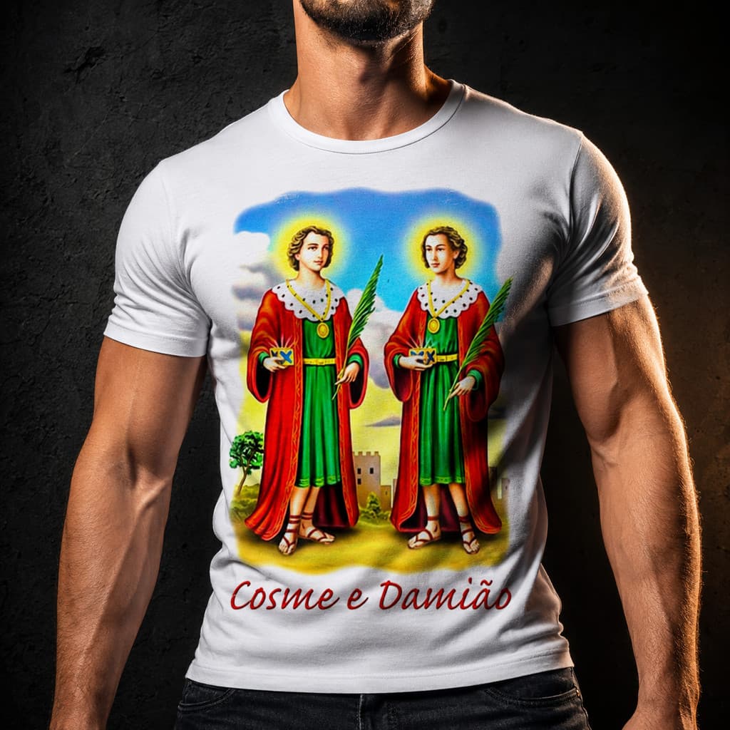 Camisa Camiseta Masculina Católica Cosme E Damião 1
