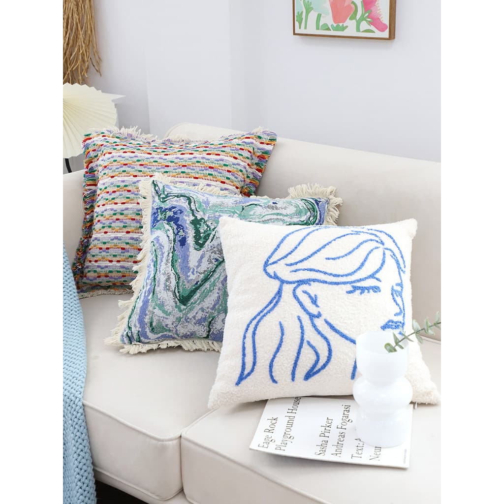 Arte azul borla fronha b & b modelo quarto capa de almofada sala estar sofá cama travesseiro Bay janela lombar travessei
