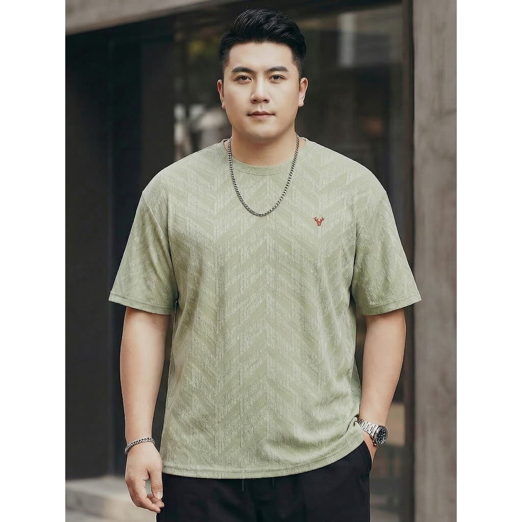 Moda menino gordo Jacquard texturizado gelo seda de secagem rápida camiseta de manga curta masculina mais gordura verão