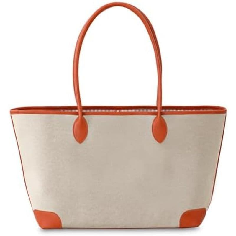 Sacola De Linho Para Mulheres , Bolsa De Praia De Grande Capacidade Com Acabamento Em Couro PU Compras De Trabalho Viage