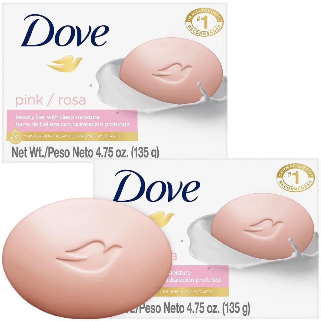 Sabonete Dove, Barra de Beleza Rosa, Pacote com 2 – Sabonete Hidratante 3 em 1 para Rosto, Corpo e Mãos, 4,75 Oz cada OW