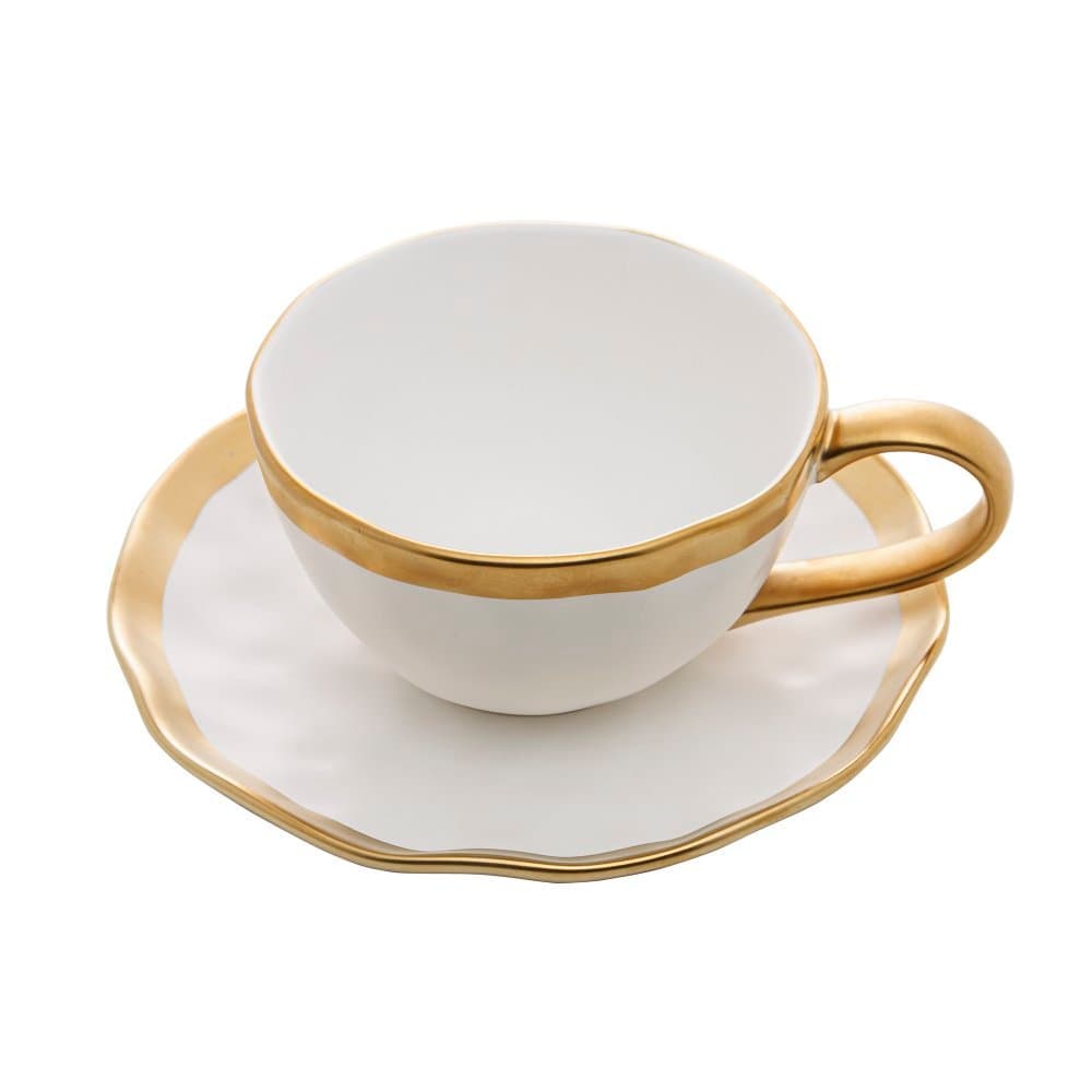 Xícara de Chá De Porcelana Dubai Branco E Dourado 200ml - WOLFF