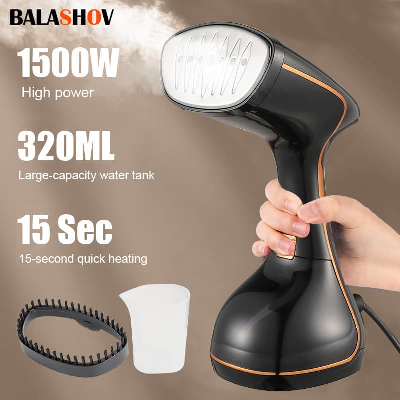 BALASHOV Plugue padrão europeu Ferro a vapor portátil - Potência de 1500 W, tanque de água de 10 onças, ferro a vapor po