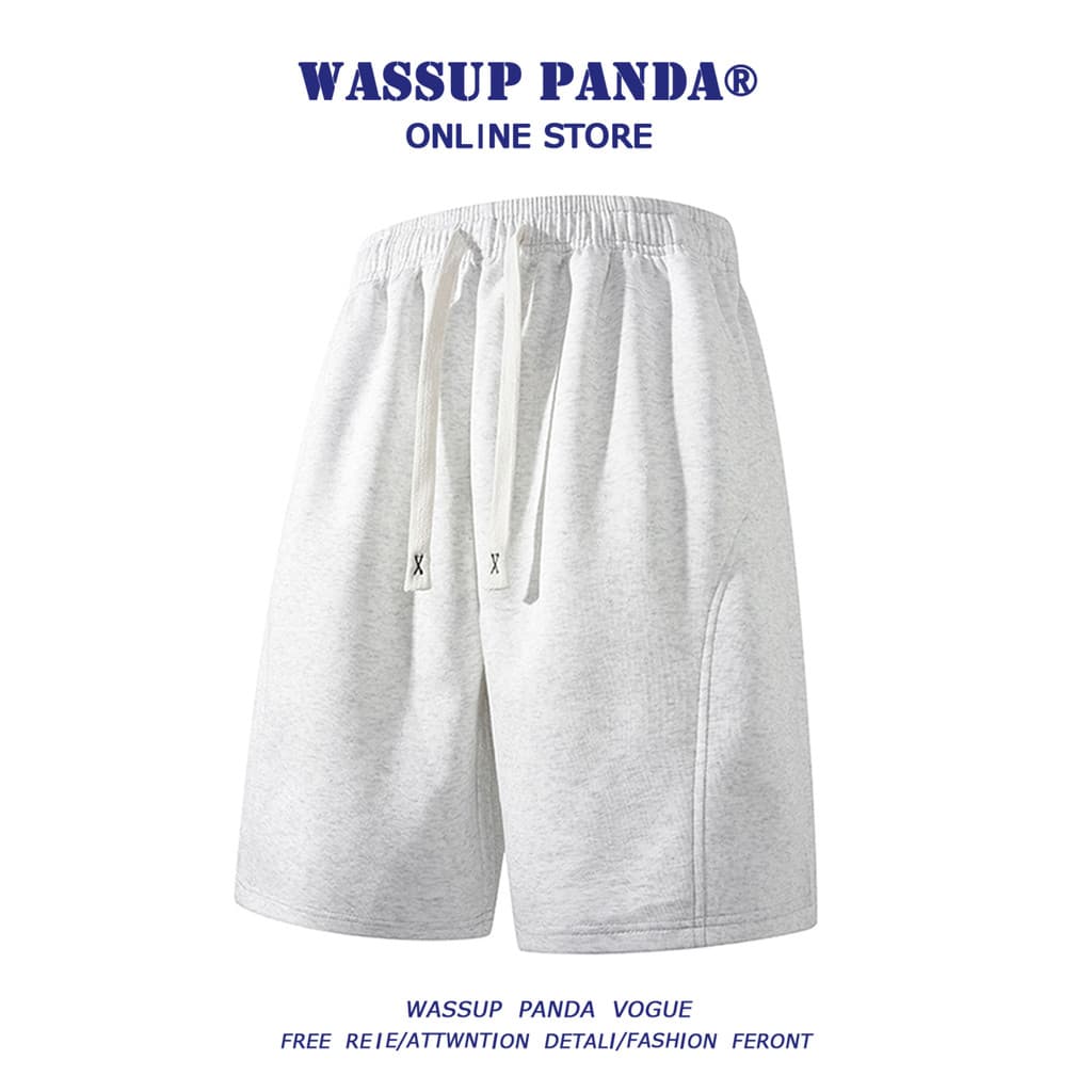 WASSUP PANDA Americano Simples Cor Sólida Shorts Esportivos Homens Verão Solto Perna Larga Casual Calça de Moletom de Ci