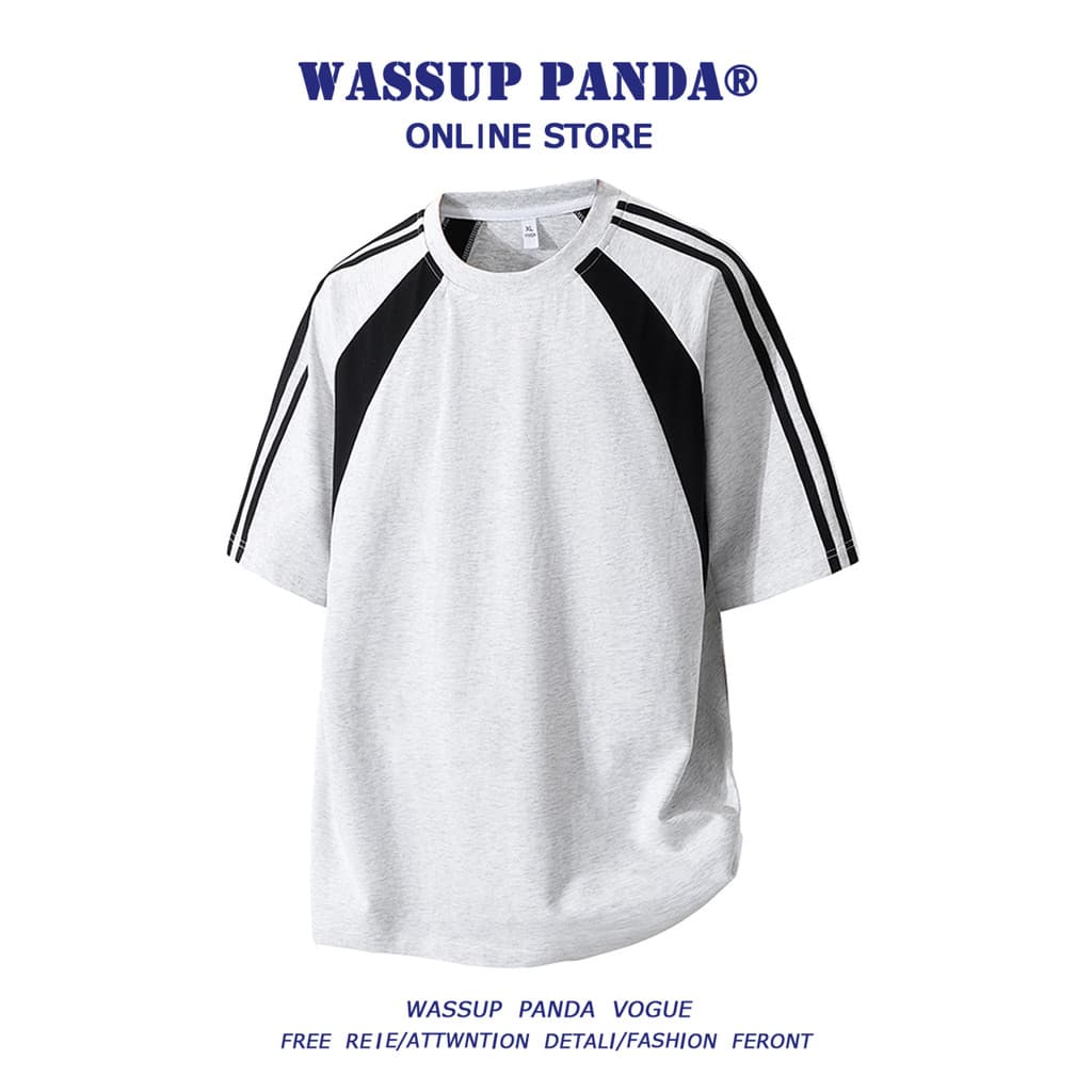 WASSUP PANDA Estilo Americano Costura Contraste Cor Camiseta de Manga Curta Masculina Verão Street Wear Design Esportes