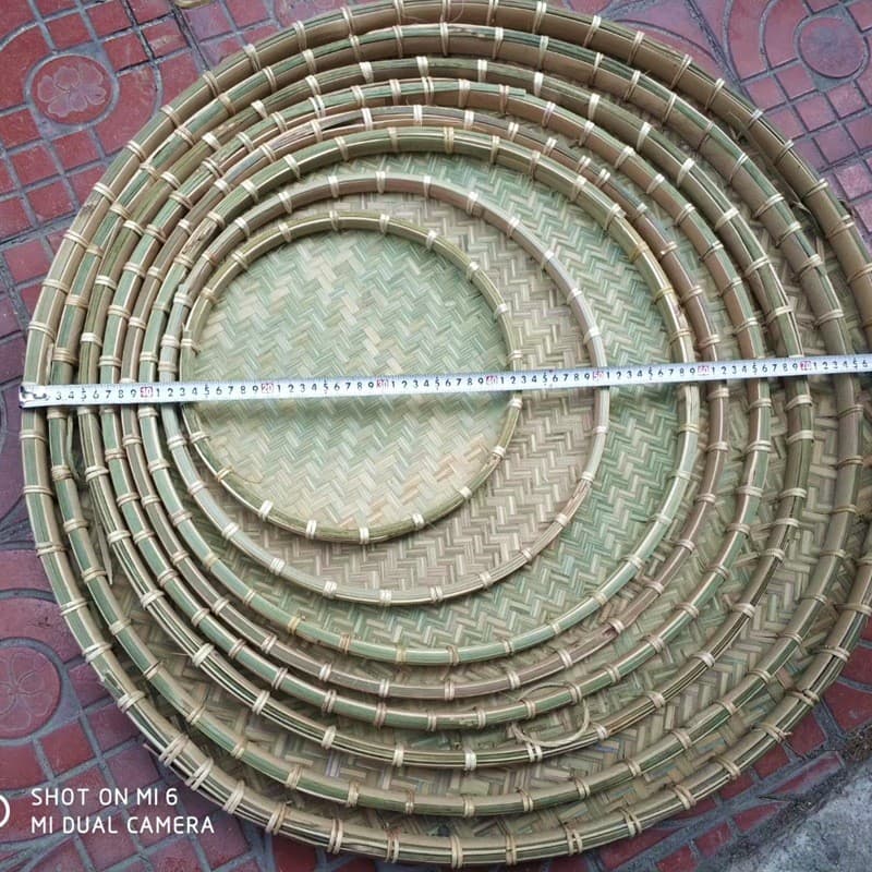Cesta de pá de bambu redonda não porosa, tecido redondo, festivo, Yamato Kunji, couro verde, tampa de peneira de bambu d