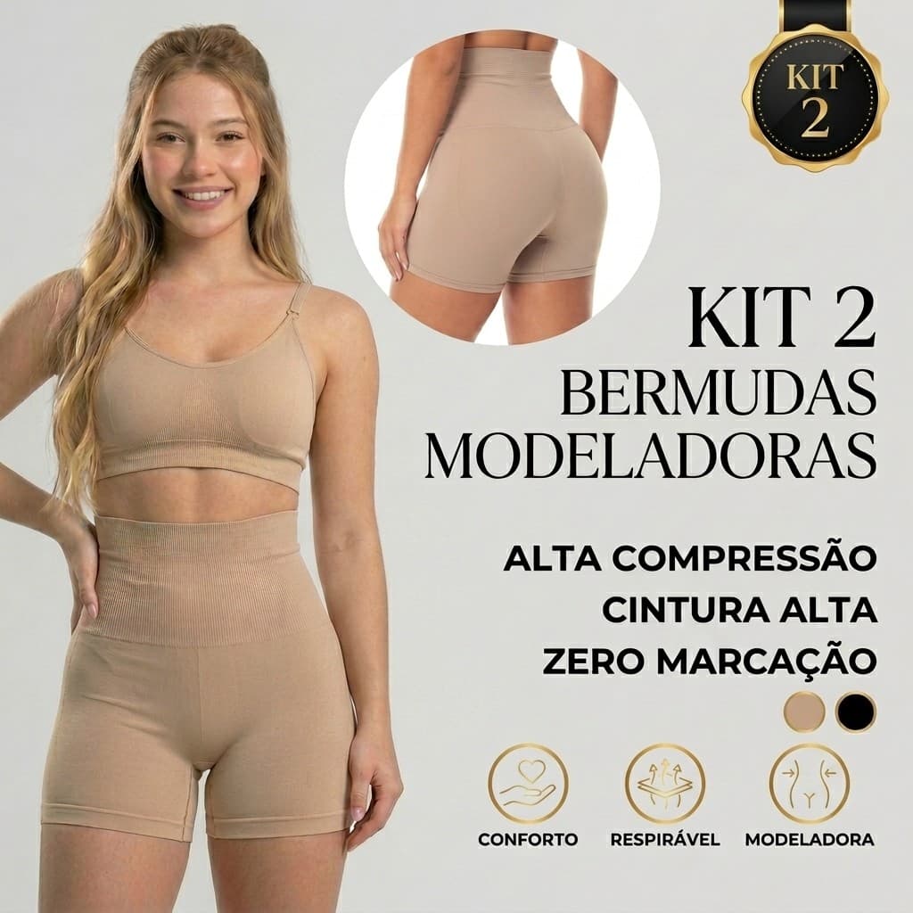 Kit 2 Short Modelador Anágua Cinta Bermuda Feminina Alta Compressão Reduz Medidas