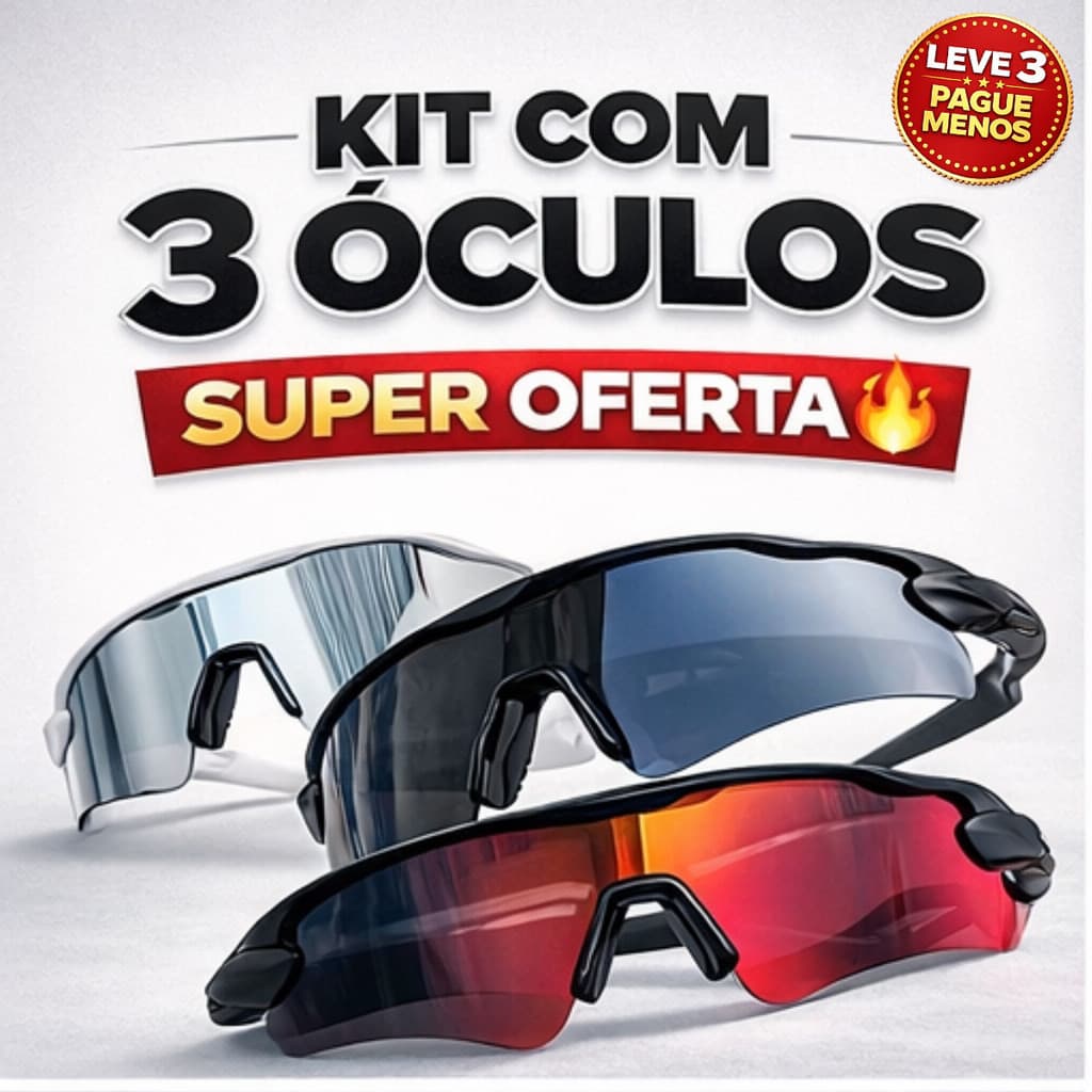 KIT 3 Óculos de Sol masculino e feminino Esportivo Corrida Ciclismo Beach Tennis Praia Volei polarizado Proteção UV400