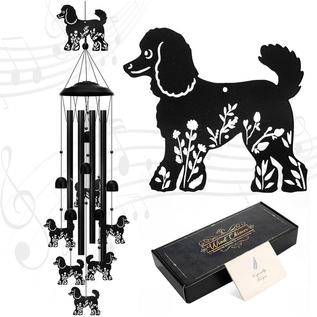 Sinos de Vento para Poodle para Exterior, Sinos de Vento de Metal Resistentes às Intempéries de 34,6 Polegadas com 4 Tub