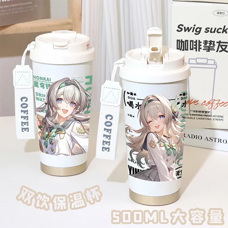 Honkai : Copo Star Rail Firefly 500ml Em Aço Inoxidável 316 Com Modo Duplo E Cordão , Caneca De Café Isolada
