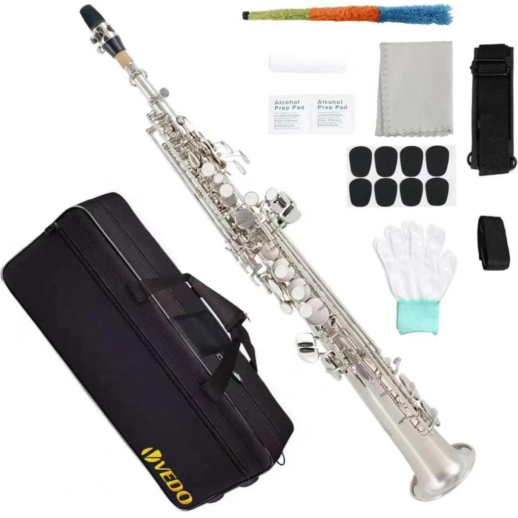 Saxofone soprano VEDO em Si bemol, modelo de tubo reto, ideal para iniciantes e músicos de nível intermediário