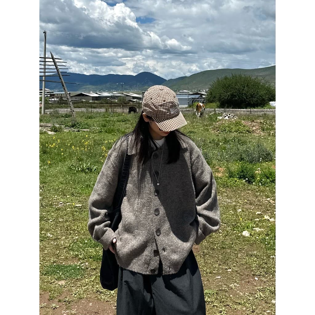 Um pouco Yang 25aw japonês Retro grosso lapela camisola jaqueta das mulheres dos homens solto preguiçoso mais magro olha