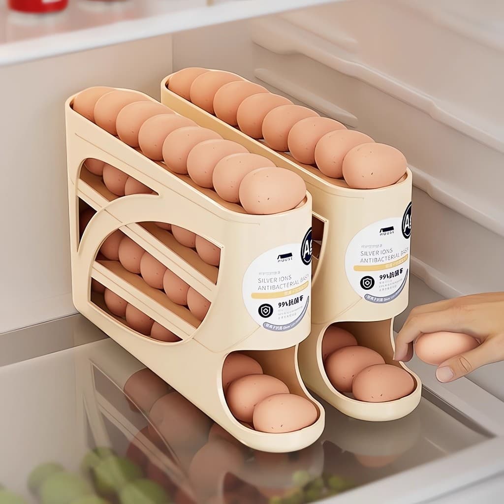 Caixa de armazenamento de ovos rolante cozinha Multi-camada boca oblíqua rolo de ovo automático geladeira porta lateral