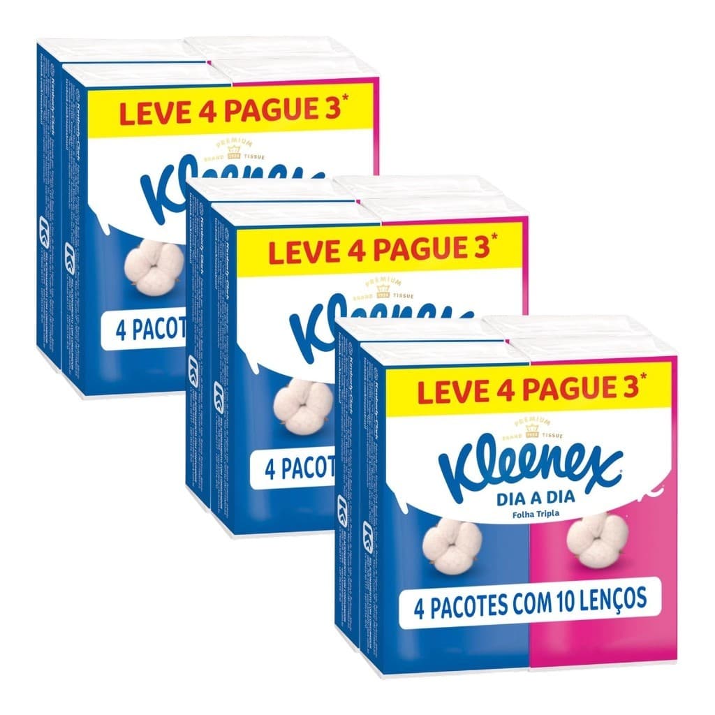 Lenço De Bolso Kleenex Dia A Dia Folha Tripla 12 Pacotes Com 10 Unidades