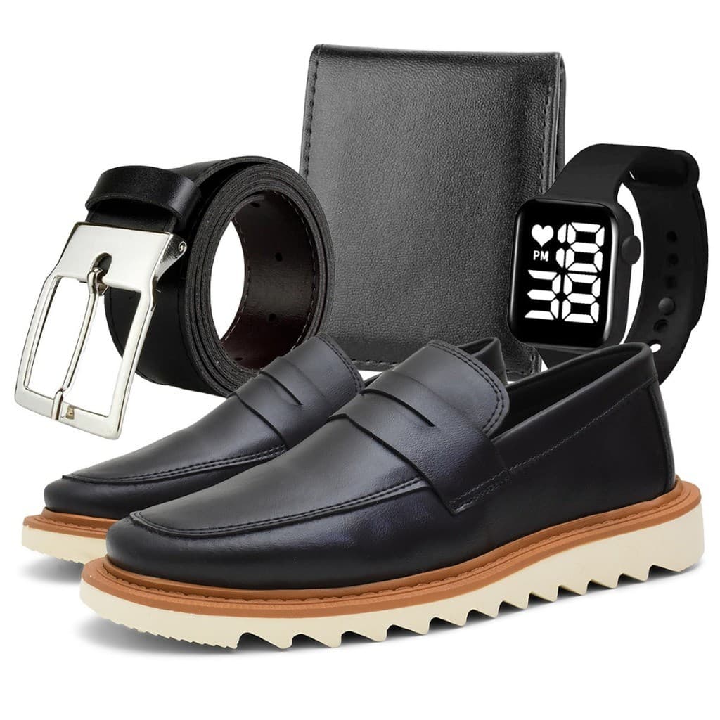 Sapato Mocassim Masculino Casual Social Confortável Elegante Trabalho + Carteira Cinto Relogio