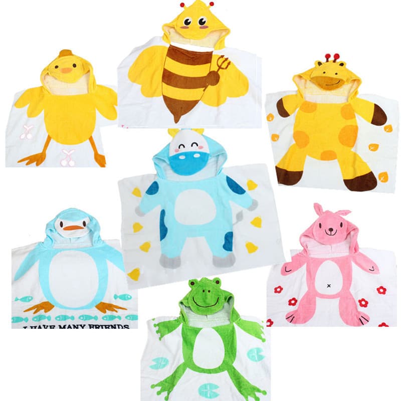 Capa de toalha de banho infantil com estampa de desenho animado, feita de algodão puro, toalha de banho vestível para be