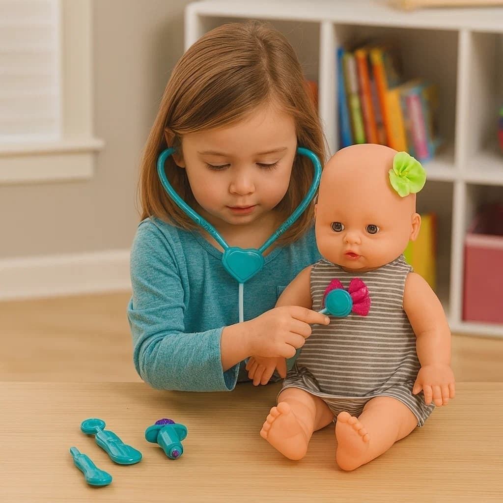 Boneca Bebê Dodói com Acessórios Injeção Termômetro Otoscópio Brinquedo Criança Presente Menina