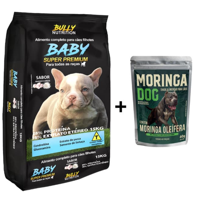 Ração Para Cachorros Filhote Todas as Raças Baby Super Premium 15Kg + Ganhe um Moringa Dog 60g