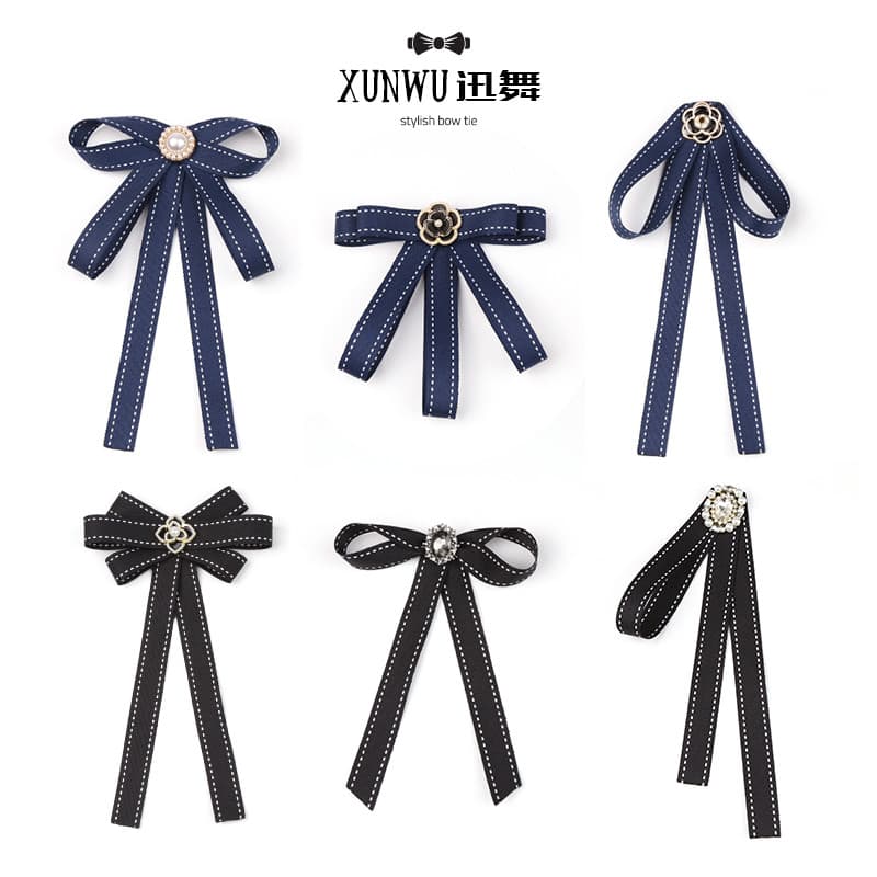 Colar flor feminino JK uniforme gravata borboleta acessórios de roupas camisola camisa All-Match preto azul fita broche
