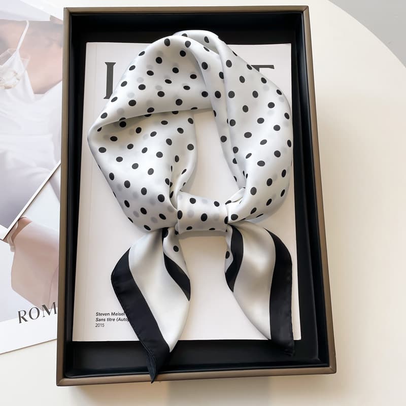 Branco bolinhas pequeno lenço quadrado lenço de seda feminino primavera outono inverno combinando camisa pescoço proteçã