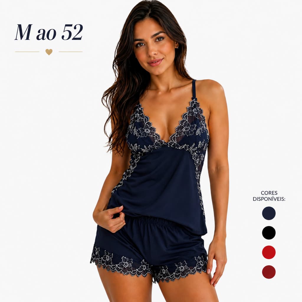 Baby Doll Suede com Renda Pijama Feminino Plus Size Verão Tecido Leve e Confortável
