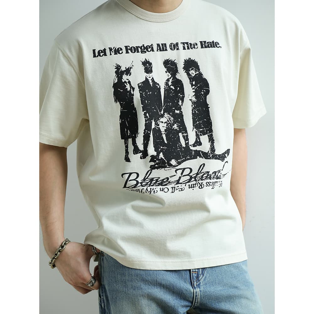 260G Retro Punk Rock série Visual silhueta leite branco angustiado impresso curto largo manga curta camiseta MBBCAR estr