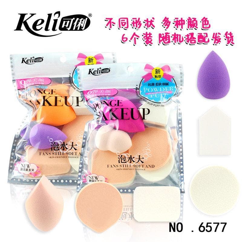 Genuíno keli keli maquiagem clara beleza pele portátil macio delicado imersão água maior puff 6 pçs beleza ovo puff