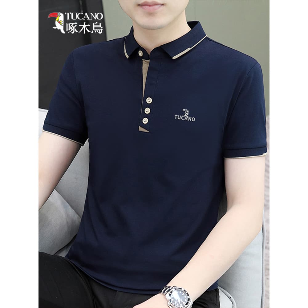 Woodpecker verão puro algodão POLO camisa masculina negócios Casual líder de manga curta camiseta cor sólida magro-ajust