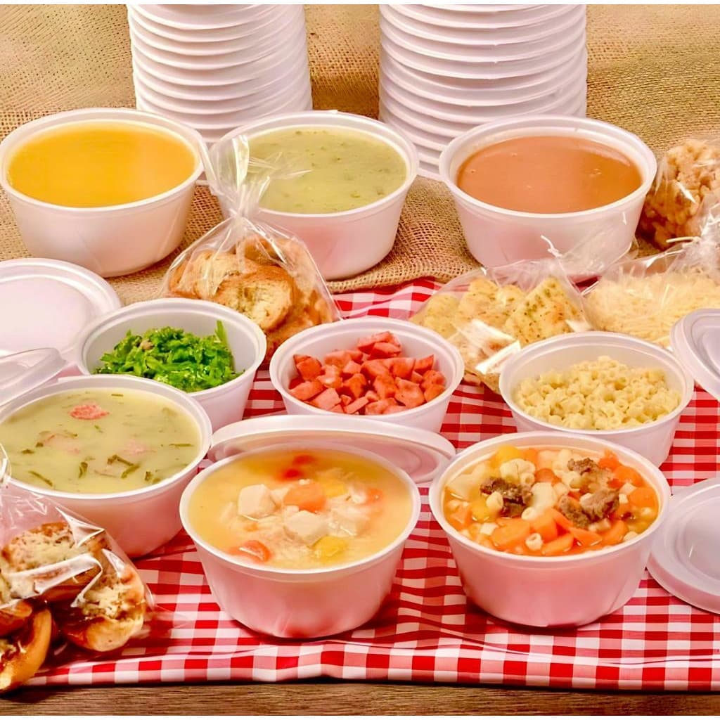 Kit Combo Pote (Cumbuca) Termico (Isopor) 200ml/300ml/500ml + Colher Descartável - Ideal Para Festa Junina