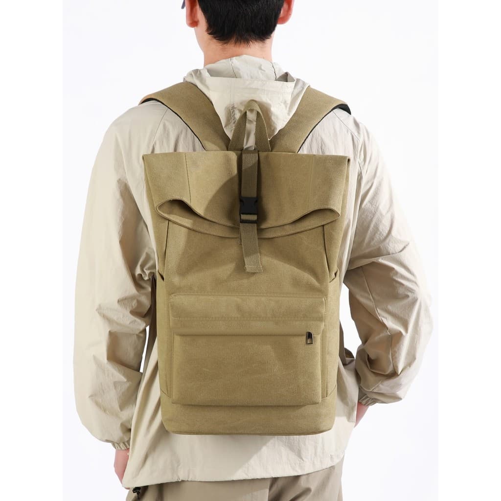 Capa de rolo mochila de lona masculina Retro grande capacidade Casual passeio Commuter mochila de viagem escola secundár