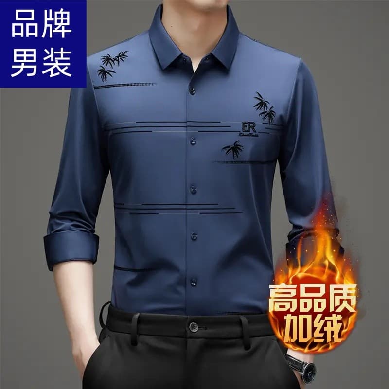 Marca masculina novo estilo High-End forro de lã camisa outono inverno negócios Casual estiramento engrossado camisa que