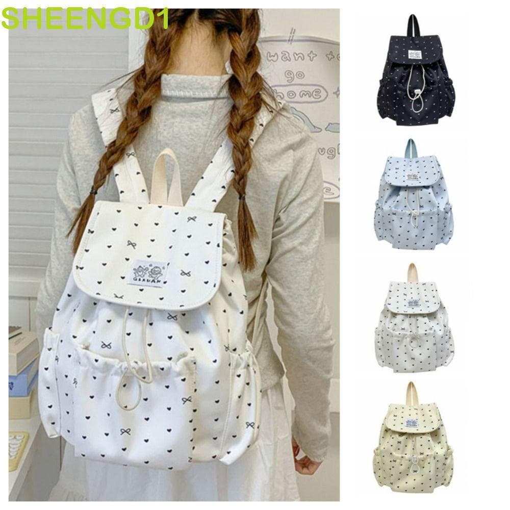 SHEENGD1 Mochila Com Cordão , Leve De Nylon Estilo Coreano , Bolsa Escolar Para Estudantes Universitário De Pano