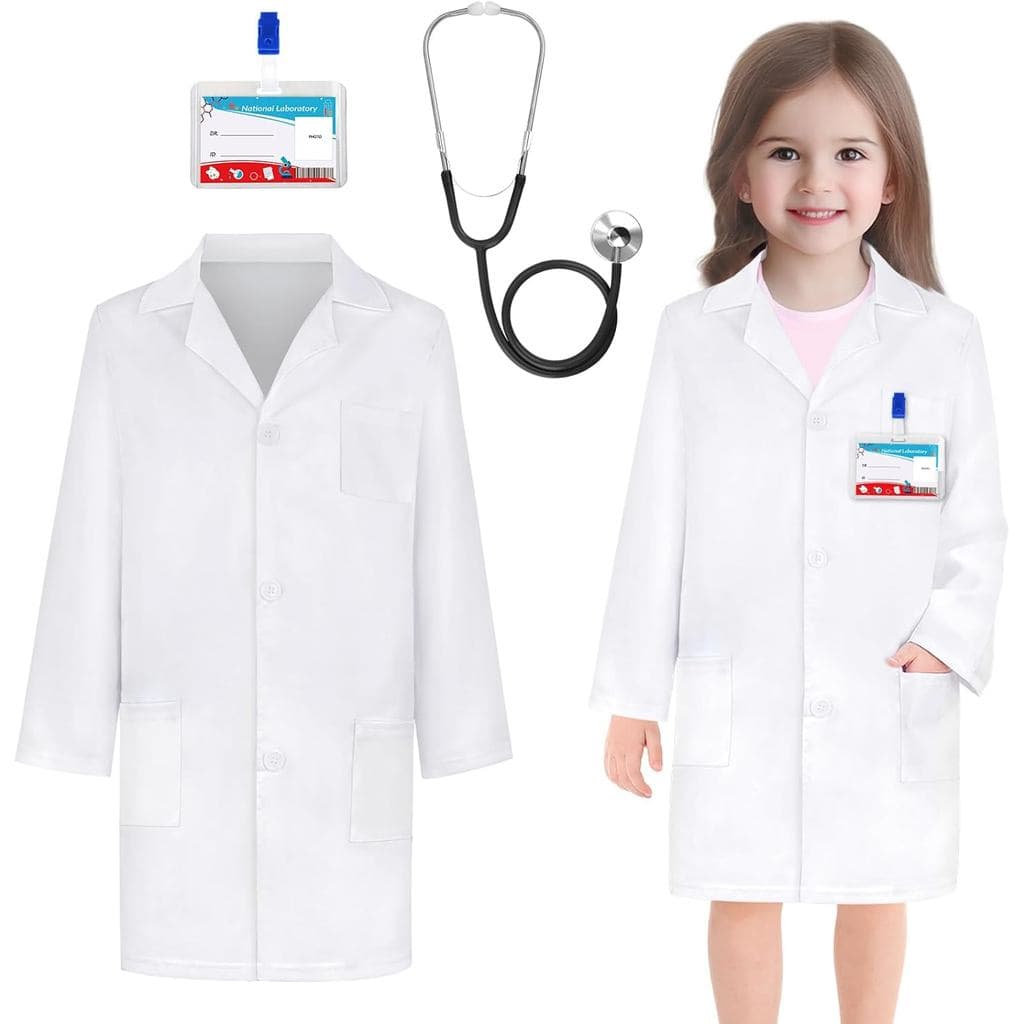 GIFTINBOX Fantasia de Médico para Crianças, Jaleco de Médico para Crianças, Estetoscópio Real, Fantasias de Médico para