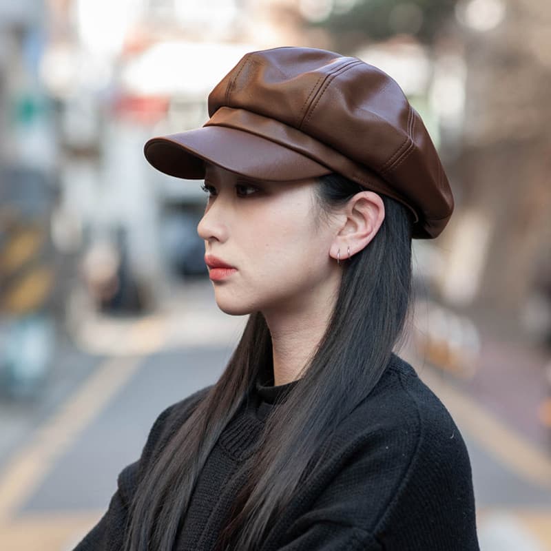 Rosto pequeno preto influenciador couro do plutônio octogonal chapéu feminino pico britânico na moda primavera outono jo