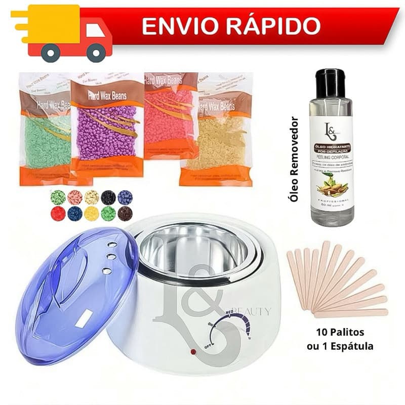 Kit Termocera + Cera quente 100g Hard Wax + Palitos + Óleo Removedor 60ml - L&Beauty