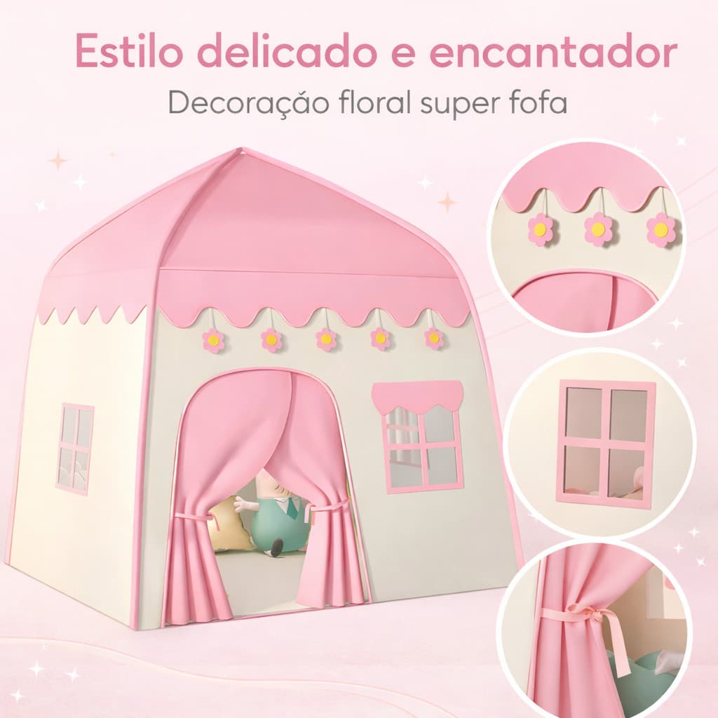 Barraca Infantil Flor Rosa Casinha de Brincar Dobrável para Meninas ANJGG BRASIL