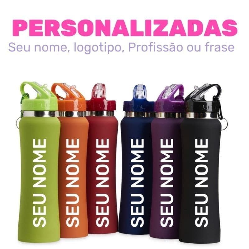 Garrafa térmica 750 Ml Com Canudo Personalizada C/ Nome - Logo - Curso - Time de Futebol - Frase - Desenho