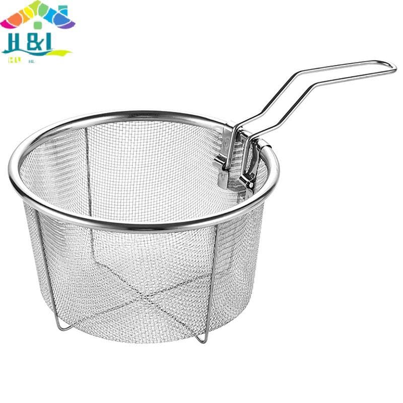 Cesta De Filtro De Fritura De Chip Francês H & L De Aço Inoxidável Profunda Cozinha Fritadeira Redonda Malha De Arame Co